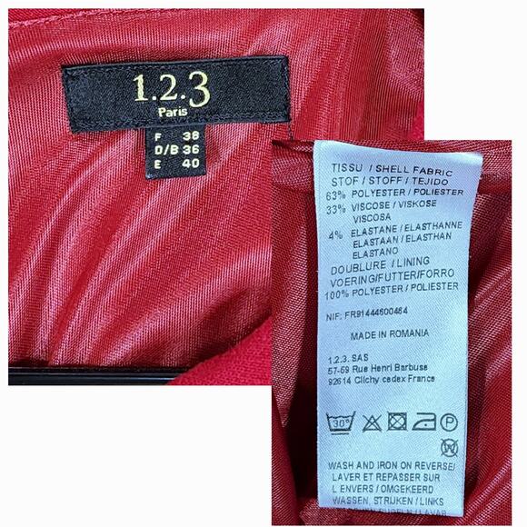 Maison‎ 123 Paris Shift Dress sz M US 38 F Cranberry Red Stretch Pockets Career - Picture 3 of 12